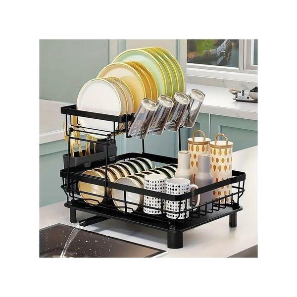 ÉGOUTTOIR A VAISSELLE EN METAL A 2 NIVEAUX - NOIR