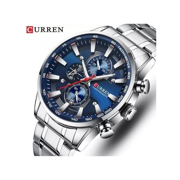MONTRE HOMME ARGENTE FOND BLEU CURREN